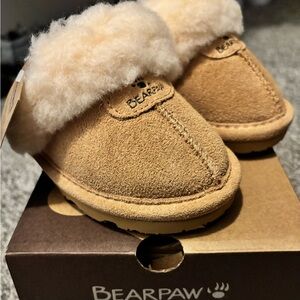 BearPaw Tan Shearling-Lined Slippers